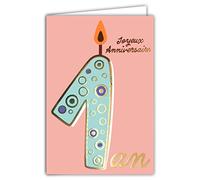 Carte Anniversaire 1 an en Or Doré Brillant pour Bébé Fille Enfant - Texte Coloré Adapté à l’Âge à l’Intérieur - Enveloppe incluse - Collection - Fabriquée en France - ColorAges - Afie 69-2601