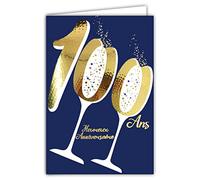 Carte Anniversaire 100 ans en Or Doré Brillant en Relief Texturé pour Homme Femme - Texte Coloré Adapté à l’Âge à l’Intérieur - Enveloppe incluse - Fabriquée en France - ColorAges - Afie 69-2400