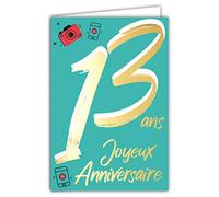 Carte Anniversaire 13 ans en Or Doré Brillant en Relief Texturé pour Ado Garçon Fille - Texte Coloré Adapté à l’Âge à l’Intérieur - Enveloppe incluse - Fabriquée en France - ColorAges - Afie 69-2413