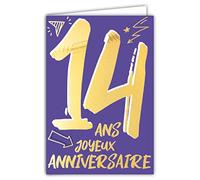 Carte Anniversaire 14 ans en Or Doré Brillant en Relief Texturé pour Ado Garçon Fille - Texte Coloré Adapté à l’Âge à l’Intérieur - Enveloppe incluse - Fabriquée en France - ColorAges - Afie 69-2414