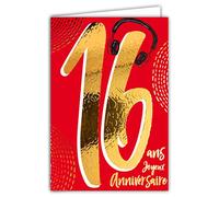 Carte Anniversaire 16 ans en Or Doré Brillant en Relief Texturé pour Ado Garçon Fille - Texte Coloré Adapté à l’Âge à l’Intérieur - Enveloppe incluse - Fabriquée en France - ColorAges - Afie 69-2416