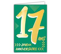 Carte Anniversaire 17 ans en Or Doré Brillant en Relief Texturé pour Ado Garçon Fille - Texte Coloré Adapté à l’Âge à l’Intérieur - Enveloppe incluse - Fabriquée en France - ColorAges - Afie 69-2417