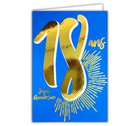 Carte Anniversaire 18 ans en Or Doré Brillant en Relief Texturé pour Jeune Majeur H/F - Texte Coloré Adapté à l’Âge à l’Intérieur - Enveloppe incluse - Fabriquée en France - ColorAges - Afie 69-2418