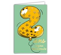 Carte Anniversaire 2 ans en Or Doré Brillant pour Enfant Garçon Fille - Texte Coloré Adapté à l’Âge à l’Intérieur - Enveloppe incluse - Collection - Fabriquée en France - ColorAges - Afie 69-2402