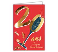 Carte Anniversaire 20 ans en Or Doré Brillant en Relief Texturé pour Homme Femme - Texte Coloré Adapté à l’Âge à l’Intérieur - Enveloppe incluse - ColorAges, Rouge et Or Doré - Afie 69-2420