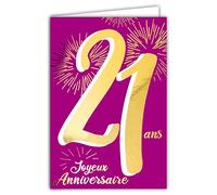 Carte Anniversaire 21 ans en Or Doré Brillant en Relief Texturé pour Homme Femme - Texte Coloré Adapté à l’Âge à l’Intérieur - Enveloppe incluse - Fabriquée en France - ColorAges - Afie 69-2421