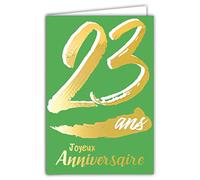 Carte Anniversaire 23 ans en Or Doré Brillant en Relief Texturé pour Homme Femme - Texte Coloré Adapté à l’Âge à l’Intérieur - Enveloppe incluse - Fabriquée en France - ColorAges - Afie 69-2423