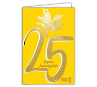Carte Anniversaire 25 ans en Or Doré Brillant en Relief Texturé pour Homme Femme - Texte Coloré Adapté à l’Âge à l’Intérieur - Enveloppe incluse - Fabriquée en France - ColorAges - Afie 69-2425