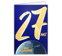 Carte Anniversaire 27 ans en Or Doré Brillant en Relief Texturé pour Homme Femme - Texte Coloré Adapté à l’Âge à l’Intérieur - Enveloppe incluse - Fabriquée en France - ColorAges - Afie 69-2427