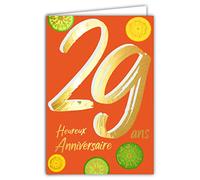 Carte Anniversaire 29 ans en Or Doré Brillant en Relief Texturé - Homme Femme - Coloré Adapté à l'Âge l'intérieur - Enveloppe Incluse - Fabriquée en France - ColorAges - Afie 69-2429
