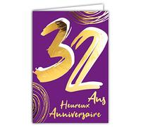 Carte Anniversaire 32 ans en Or Doré Brillant en Relief Texturé pour Homme Femme - Texte Coloré Adapté à l’Âge à l’Intérieur - Enveloppe incluse - Fabriquée en France - ColorAges - Afie 69-2432