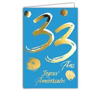 Carte Anniversaire 33 ans en Or Doré Brillant en Relief Texturé pour Homme Femme - Texte Coloré Adapté à l’Âge à l’Intérieur - Enveloppe incluse - Fabriquée en France - ColorAges - Afie 69-2433