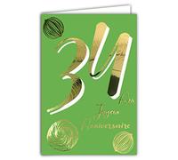 Carte Anniversaire 34 ans en Or Doré Brillant en texturé pour Homme - Texte Coloré Adapté à l’Âge à l’Intérieur - Enveloppe incluse - ColorAges, Vert et Or Doré - Afie 69-2434