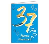 Carte Anniversaire 37 ans en Or Doré Brillant en Relief Texturé pour Homme Femme - Texte Coloré Adapté à l’Âge à l’Intérieur - Enveloppe incluse - Fabriquée en France - ColorAges - Afie 69-2437