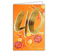 Carte Anniversaire 40 ans en Orange/Or Doré Brillant en Relief Texturé pour Homme Femme - Texte Coloré Adapté à l’Âge à l’Intérieur - Enveloppe incluse - Fabriquée en France - ColorAges - Afie 69-2440