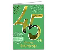Carte Anniversaire 45 ans en Or Doré Brillant en Relief Texturé pour Homme Femme - Texte Coloré Adapté à l’Âge à l’Intérieur - Enveloppe incluse - Fabriquée en France - ColorAges - Afie 69-2445