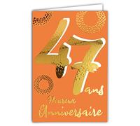 Carte Anniversaire 47 ans en Or Doré Brillant en Relief Texturé pour Homme Femme - Texte Coloré Adapté à l’Âge à l’Intérieur - Enveloppe incluse - Fabriquée en France - ColorAges - Afie 69-2447
