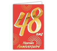 Carte Anniversaire 48 ans en Or Doré Brillant en Relief Texturé pour Homme Femme - Texte Coloré Adapté à l’Âge à l’Intérieur - Enveloppe incluse - Fabriquée en France - ColorAges - Afie 69-2448
