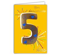 Carte Anniversaire 5 ans en Or Doré Brillant en Relief Texturé pour Enfant Garçon Fille - Coloré Adapté à l’Âge à l’Intérieur - Enveloppe incluse - Fabriquée en France - ColorAges - Afie 69-2405