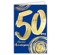 Carte Anniversaire 50 ans en Or Doré Brillant en Relief Texturé pour Homme Femme - Texte Coloré Adapté à l’Âge à l’Intérieur - Enveloppe incluse - Fabriquée en France - ColorAges - Afie 69-2450