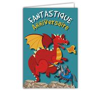 Carte Anniversaire Dragon Animal Fantastique Garçon Chevalier Cavalier Illustration avec Enveloppe Format 12x17,5cm Papier 300gr Brillant issu de forêts gérées durablement Fabriqué en France 69-8049