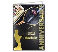 Carte ANNIVERSAIRE en Or Doré Brillant pour Pêcheur à la ligne Canne Moulinet épuisette Appâts Poissons Animaux Nature Livrée avec Enveloppe Format 12x17,5cm Papier PEFC Fabriqué en France 65-1209