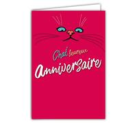 Carte Anniversaire Fille Femme Chat Rose Yeux Bleus Chaleureux Jeu de Mots avec Enveloppe Format 12x17,5cm Papier 300gr issu de forêts gérées durablement Brillant Fabriqué en France AFIE 69-8016