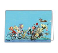 Carte Anniversaire Gaston Lagaffe velo - Avec Enveloppe Illustrée 17,5x12cm - Fabriqué en France - GLCT-0212