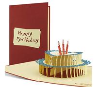 Carte Anniversaire pop up 3D gateau d'anniversaire avec bougie. Parfait pour souhaiter un anniversaire, fille ou garçon, ou pour lancer des invitations. Peut accompagner un bon cadeau d'anniversaire.