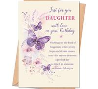 Carte anniversaire pour ma fille avec message tendre, carte de vœux papillon violet style aquarelle, carte florale illustrée avec enveloppe kraft, carte joyeux anniversaire émotion et félicitations