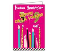 Carte Anniversaire Tirettes Âge au choix de 1 à 119 ans en Or Doré Brillant pour Homme Femme - Texte coloré à l'intérieur - Enveloppe incluse - Fabriquée en France - ColorAges - Afie 69-2503