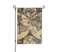 Carte antique du monde - Drapeau de jardin d'automne double face - Décoration saisonnière durable pour décoration de porche