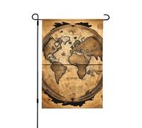 Carte antique du monde - Drapeau de jardin d'automne double face - Décoration saisonnière durable pour décoration de porche