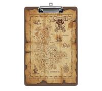 Carte au trésor détaillée en forme de tarte sur un vieux porte-documents en acrylique abîmé, format lettre, avec pince métallique et support en plastique rigide pour le bureau, la maison ou le travai