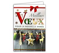 Carte avec Enveloppe Meilleurs Vœux pour Nouvelle Année Flocons en Or Doré Brillant Collage Main Mini Pince à Linge en Bois Décorations Sapin Scintillant étincelant Nordique Scandinave 61-4067-B BA