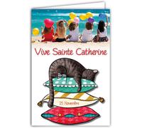 Carte Avec Enveloppe Vive Sainte Catherine 25 Novembre Bonne Fête Pour Petite Fille Qui Aime Les Chats Ballons Coussins Sable Mer Carte À Échanger Collectionner Amies Copines Récréation