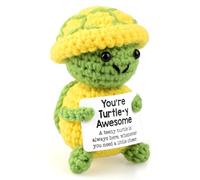 Carte avec message de tortue de Noël positive tissée à la main : fabriquée avec du fil à tricoter, un câlin de poche affectueux, une tortue porte-bonheur comme source d'encouragement et de