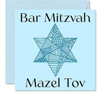 Carte Bar Mitzvah pour garçons et lui - Zentangle étoile David - Mazel Tov, cadeau félicitations, cadeau Bar Mitzvah pour garçons, 145 mm x 145 mm, cadeaux juifs cartes vœux chauve-souris Mitzvah