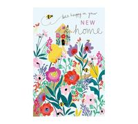 Carte Bee Happy in Your New Home, motif floral, finition dorée, fabriquée au Royaume-Uni
