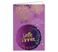 Carte Belle Excellente Nouvelle Année Meilleurs Vœux en Or Doré Brillant Scintillant avec Enveloppe Blanche Format 12x17,5cm - Feu d'Artifice 12 Coups de Minuit Fête Nouvel An - Fabriqué en France