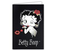 Carte BETTY BOOP Licence Officielle Portrait Couleur Brillante Bisous Cœur Rose Rouge Pin-up - Carte Ouverte Blanche 23x17cm - Avec Enveloppe Blanche 12x17,5cm -Pour Anniversaire Départ Retraite Fête