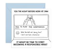 Carte blague responsable pour adulte - Three AM Harmonica Chaos - Scénario de nuit pour ami, sœur, frère, maman, papa, partenaire, femme, homme, bestie collègue, lui, elle - Livré avec autocollants