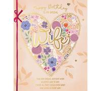 Carte Blanche Carte d'anniversaire pour femme - Motif cœur floral de luxe - Décorations 3D - Finition en aluminium gaufré - Jolie carte d'anniversaire pour ma femme spéciale
