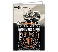 AFIE Carte Bon Anniversaire - Born to Ride Route 66 USA Los Angeles, Californie, Chicago - Liberté Moto Cylindrée Vintage Road trip - Enveloppe Incluse - Noire/Orange - Fabriquée en France 65-1345
