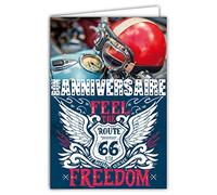 Carte Bon Anniversaire - Route 66 USA Etats-Unis, Amérique, Los Angeles,Chicago - Feel the Freedom - Ailes Casque Moto Vintage Road trip - Enveloppe Incluse - Fabriquée en France - Afie 65-1344