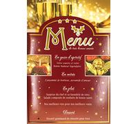 Carte Bonne Année avec Enveloppe pour Présenter vos Meilleurs Vœux Menu étoilé en Or Doré Scintillant Réveillon Nouvel An Souhaits Bulles de Bonheur Amour Santé Réussite Flutes Pétillant 61-4010-1 BA