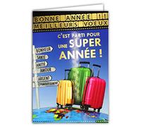 Carte Bonne Année Meilleurs Vœux Doré Brillant avec Enveloppe Voyages Directions Souhaits Paix sur Terre Bonheur Joie Santé Amour Amitié Chance Succès Réussite Prospérité épanouissement 61-4050-B BA