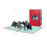 Carte cadeau 21 x 16 cm Thème forêt de Noël Sculpture 3D en papier faite main Vœux Joyeux Noël Réveillon de Noël Carte de vœux