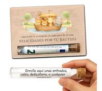 Carte cadeau baptême bois - Détail original avec tube pour argent, bon ou message - cadeau baptême fille, baptême garçon - Souvenir émotionnel pour parrain, marraine ou invités
