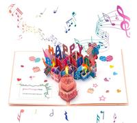 Carte cadeau d'anniversaire avec musique « Happy Birthday », carte d'anniversaire 3D avec lumière et bougie soufflante, carte d'anniversaire musicale 3D, carte de vœux et enveloppe pour les amis et la